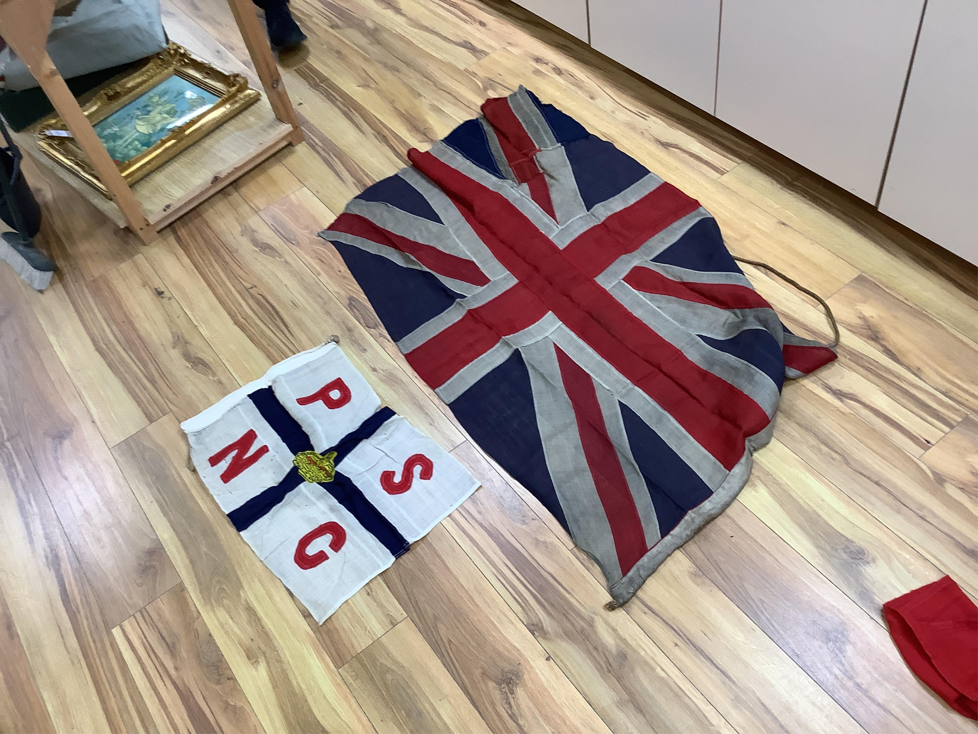 A group of mid 20th century British naval pennants and flags including River Police. Condition - varies